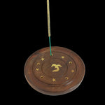 Prabhuji's Gifts - Incense Burner - Wooden Round Plate with Om - 4 inches - Mystic Journey Path