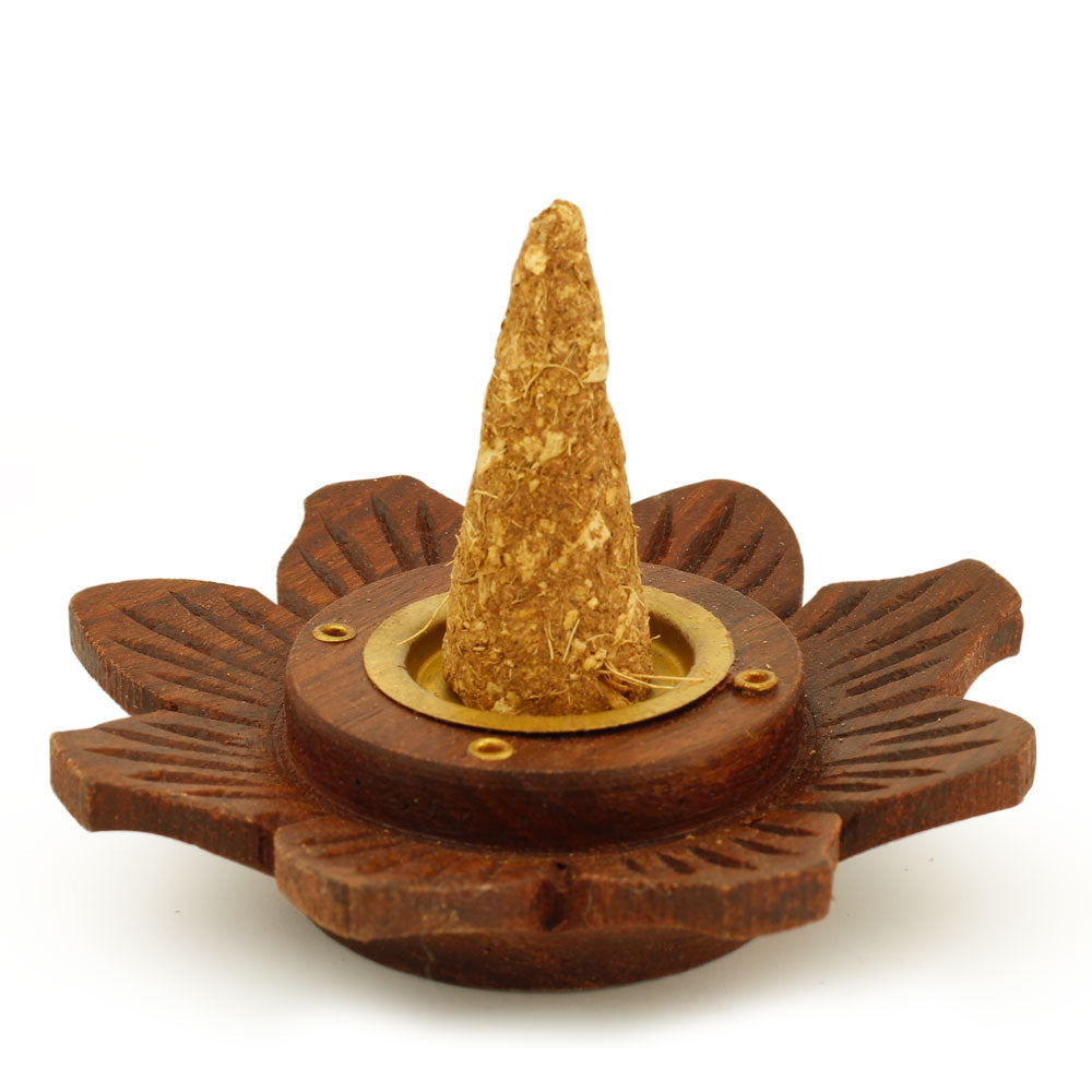 Incense Burner - Wooden Round Plate Lotus - 4 inches - Wholesale and Retail Prabhuji's Gifts  - Mystic Journey Path