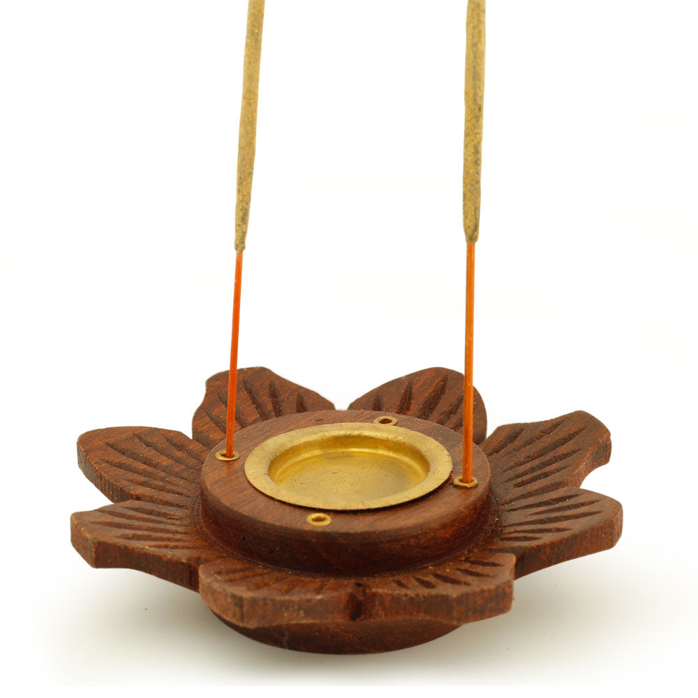 Incense Burner - Wooden Round Plate Lotus - 4 inches - Wholesale and Retail Prabhuji's Gifts  - Mystic Journey Path