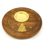 Incense Burner - Wooden Round Plate Buddha - 4 inches - Wholesale and Retail Prabhuji's Gifts  - Mystic Journey Path