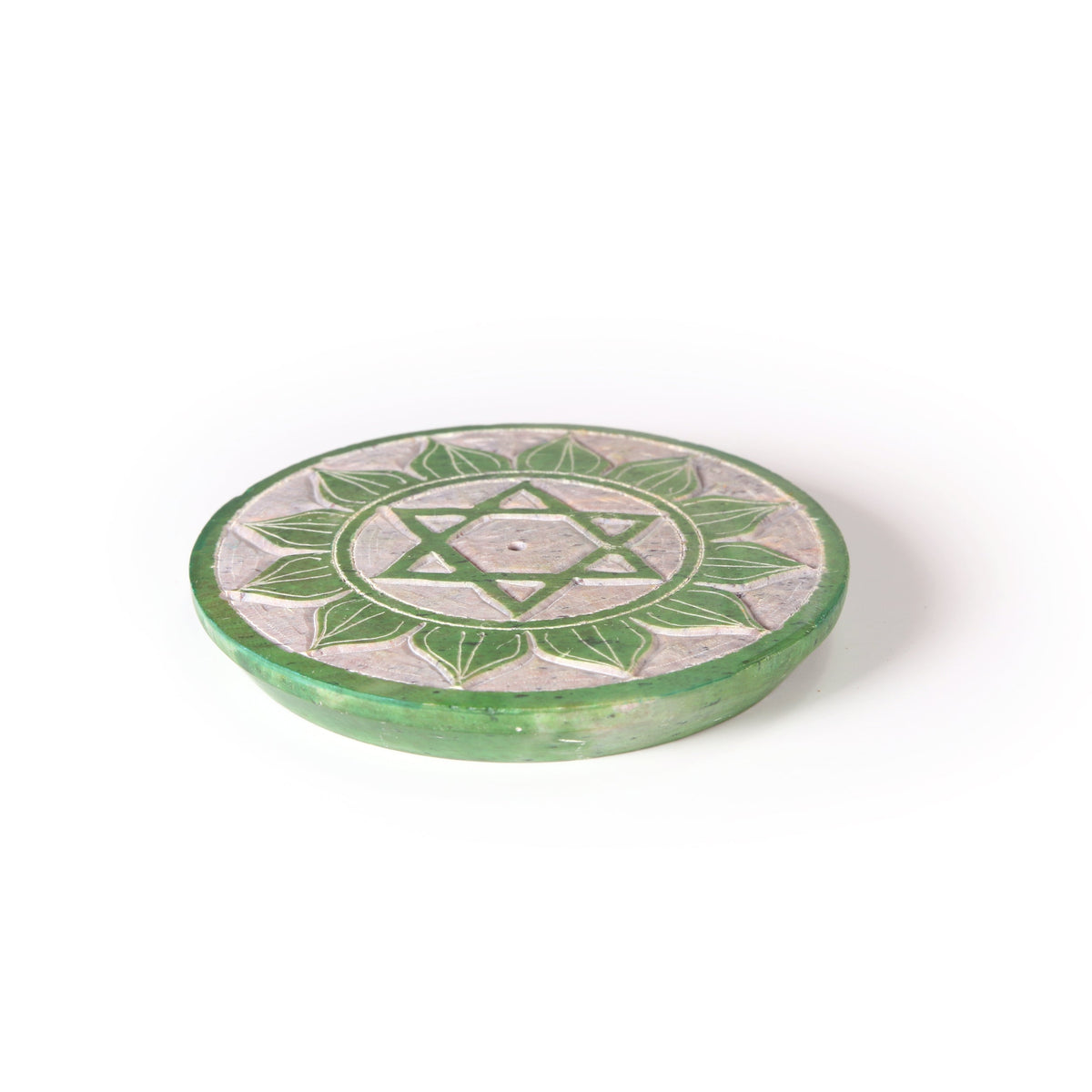 Prabhuji Incense Burner - Soapstone Plate Heart Chakra Anahata 3" - Mystic Journey Path