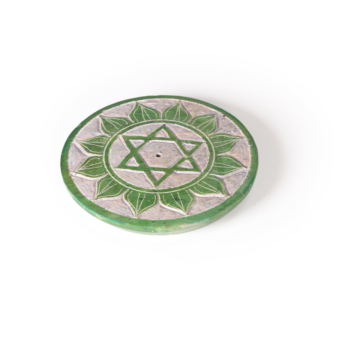 Prabhuji Incense Burner - Soapstone Plate Heart Chakra Anahata 3" - Mystic Journey Path