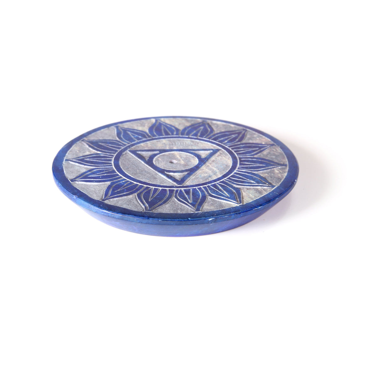 Prabhuji Incense Burner - Soapstone Plate Throat Chakra Vishudha 3" - Mystic Journey Path
