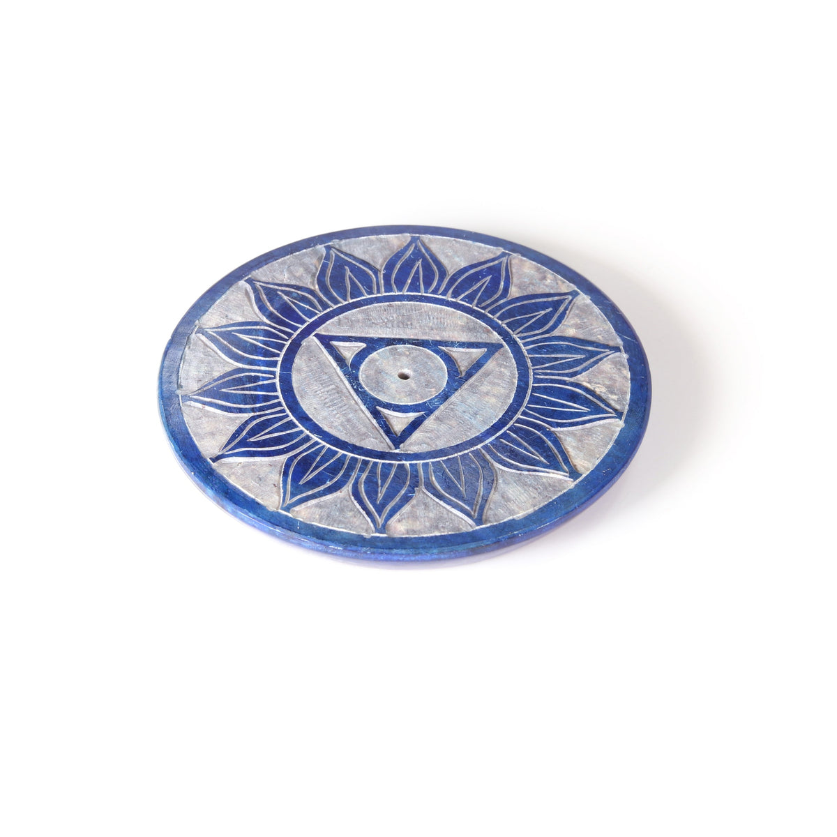 Prabhuji Incense Burner - Soapstone Plate Throat Chakra Vishudha 3" - Mystic Journey Path