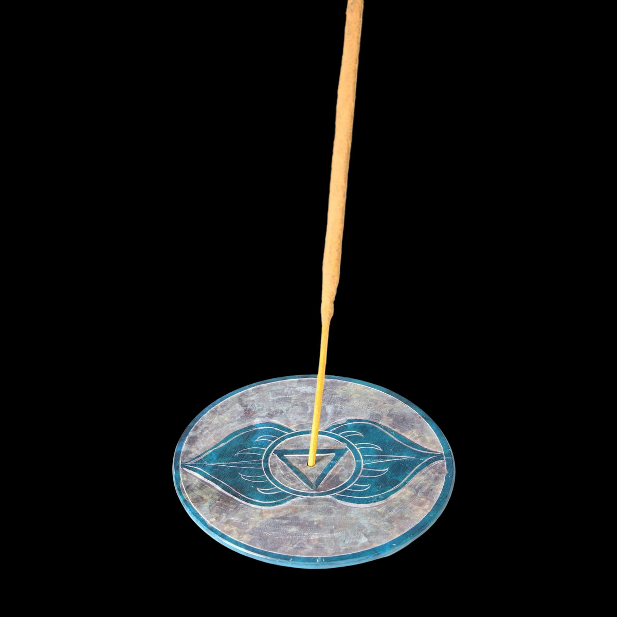 Prabhuji Incense Burner - Soapstone Plate Third Eye Chakra Ajna 3" - Mystic Journey Path
