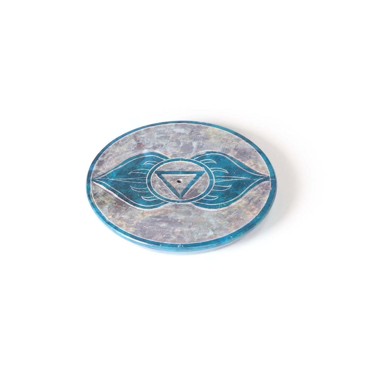 Prabhuji Incense Burner - Soapstone Plate Third Eye Chakra Ajna 3" - Mystic Journey Path