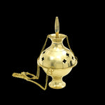 Prabhuji Burner - Hanging Brass Burner, Quatrefoil Jali 5"Hx2.75"D"- Mystic Journey Path
