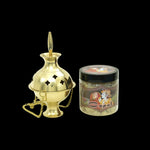 Prabhuji Burner - Hanging Brass Burner, Quatrefoil Jali 5"Hx2.75"D"- Mystic Journey Path