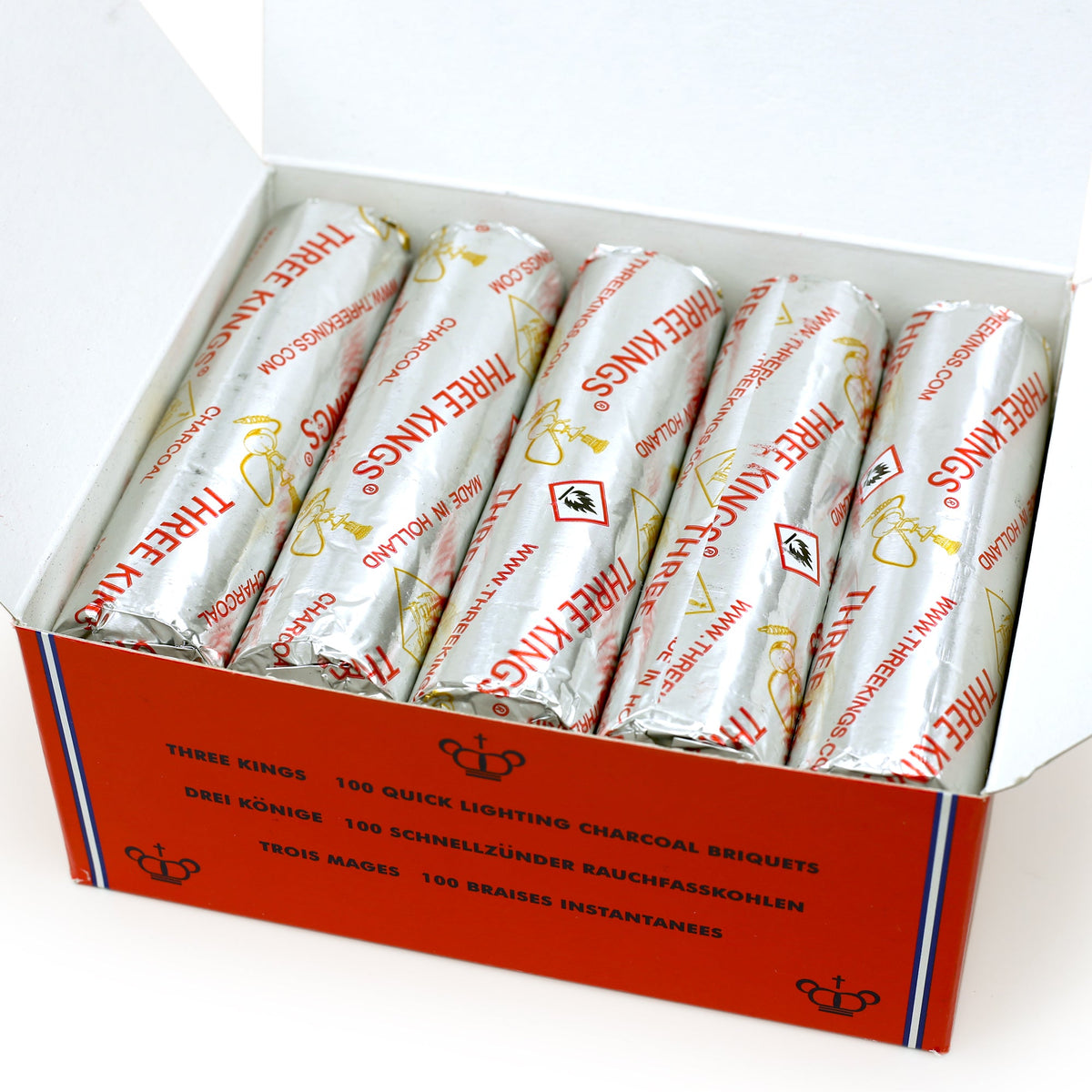 Prabhuji Three Kings Charcoal Box - 10 Rolls (10 Briquets Each) - Mystic Journey Path