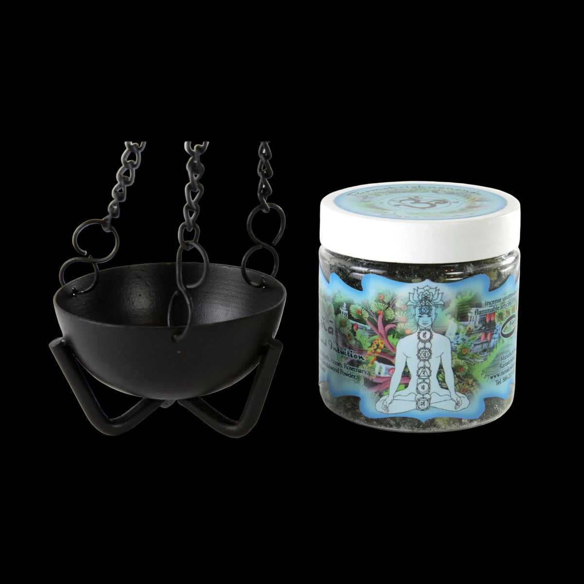 Prabhuji Burner - Hanging Black Cauldron Small- Mystic Journey Path