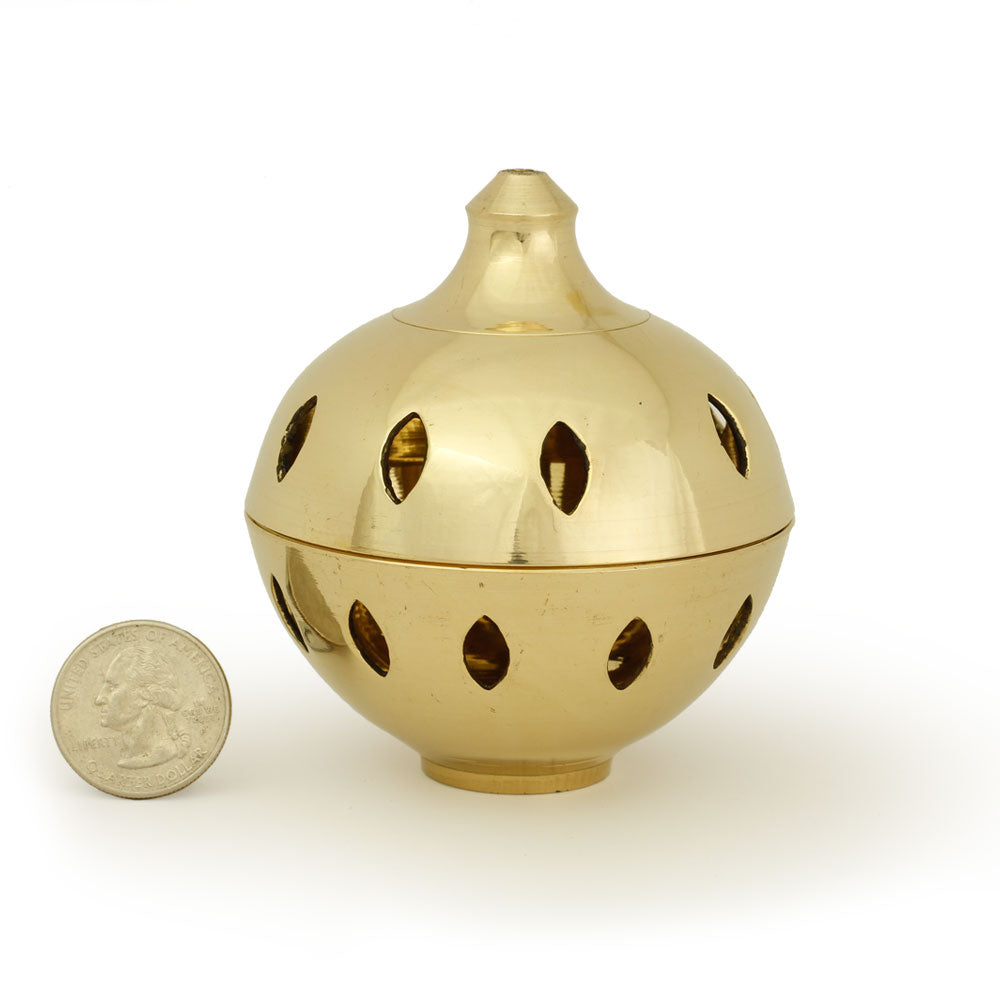 Burner - Brass Burner, Clear Ball 3.25"Hx3"D - Wholesale and Retail Prabhuji's Gifts  - Mystic Journey Path
