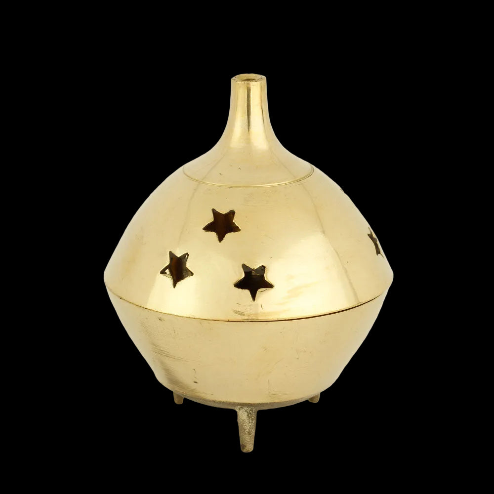 Burner - Brass Burner, 3 Legged Star Jali 3"Hx2.5"D - Wholesale and Retail Prabhuji's Gifts  - Mystic Journey Path