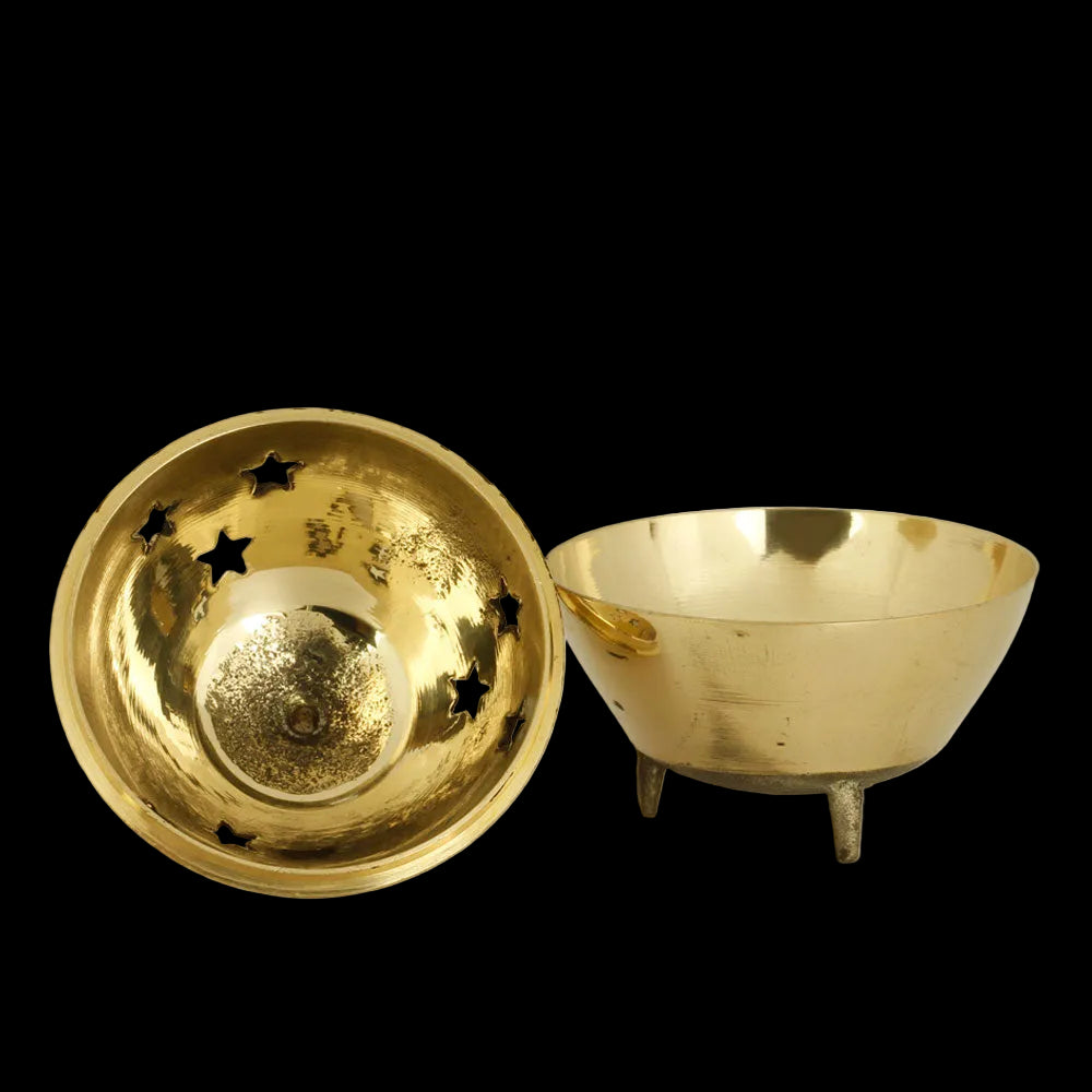 Burner - Brass Burner, 3 Legged Star Jali 3"Hx2.5"D - Wholesale and Retail Prabhuji's Gifts  - Mystic Journey Path