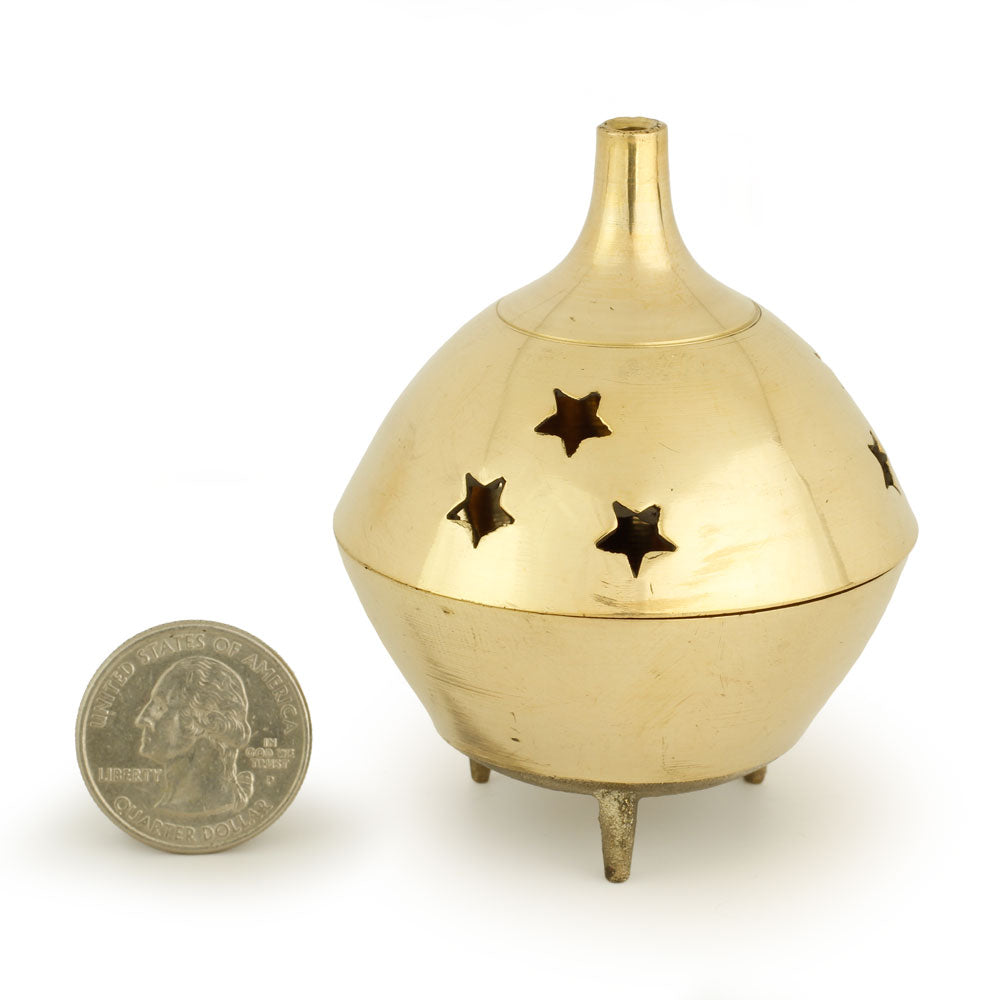 Burner - Brass Burner, 3 Legged Star Jali 3"Hx2.5"D - Wholesale and Retail Prabhuji's Gifts  - Mystic Journey Path