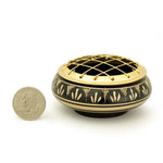 Burner - Black Brass Burner, Low Base, Fern Engraving, Net Top 1.25"Hx2.75"D - Wholesale and Retail Prabhuji's Gifts   - Mystic Journey Path