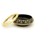 Burner - Black Brass Burner, Low Base, Fern Engraving, Net Top 1.25"Hx2.75"D - Wholesale and Retail Prabhuji's Gifts   - Mystic Journey Path
