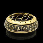 Burner - Black Brass Burner, Low Base, Fern Engraving, Net Top 1.25"Hx2.75"D - Wholesale and Retail Prabhuji's Gifts   - Mystic Journey Path