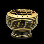 Burner - Black Brass Burner, Medium Base, Feather Engraving, Net Top 2"Hx2.5"D - Wholesale and Retail Prabhuji's Gifts  - Mystic Journey Path