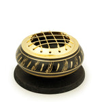 Burner - Black Brass Burner, Low Base, Feather Engraving, Net Top 1.25"Hx2.25"D - Wholesale and Retail Prabhuji's Gifts  - Mystic Journey Path