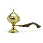 Prabhuji Burner - Brass Burner Large with Wood Handle 6.5"Hx3.5"Dx9.5"L - Mystic Journey Path