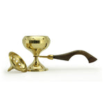 Prabhuji Burner - Brass Burner Large with Wood Handle 6.5"Hx3.5"Dx9.5"L - Mystic Journey Path
