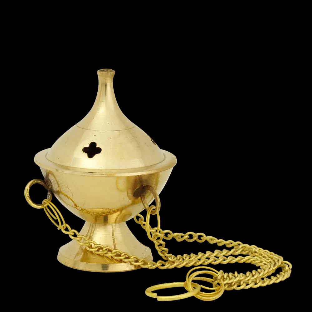 Burner - Hanging Brass Burner, Jali 2.5"Hx2"D - Wholesale and Retail Prabhuji's Gifts - Mystic Journey Path