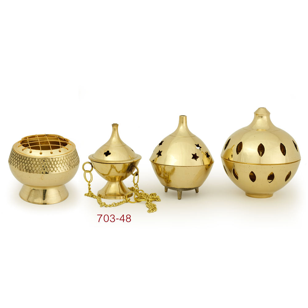 Burner - Hanging Brass Burner, Jali 2.5"Hx2"D - Wholesale and Retail Prabhuji's Gifts - Mystic Journey Path