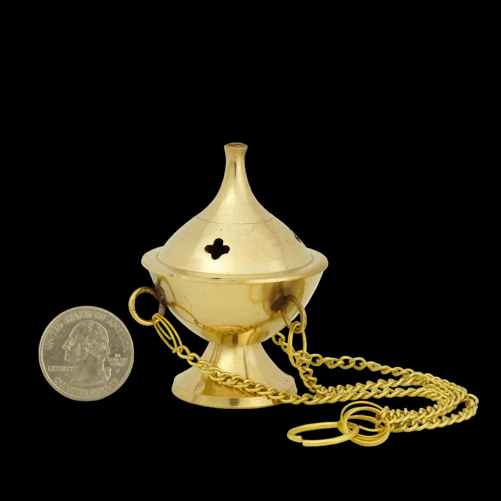 Burner - Hanging Brass Burner, Jali 2.5"Hx2"D - Wholesale and Retail Prabhuji's Gifts - Mystic Journey Path