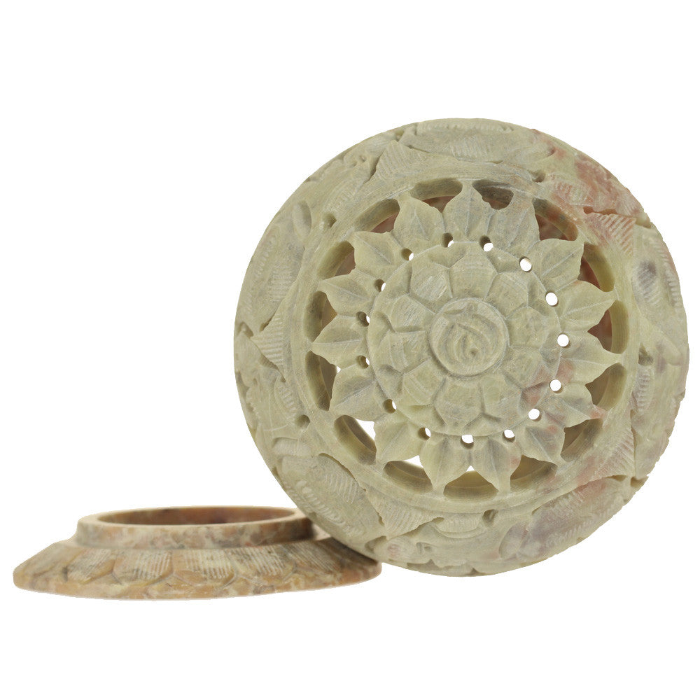 Burner for Cones and Candle Holder - Soapstone Carved T-Lite Ball - Elephant 3.5 inches - Wholesale and Retail Prabhuji's Gifts - Mystic Journey Path