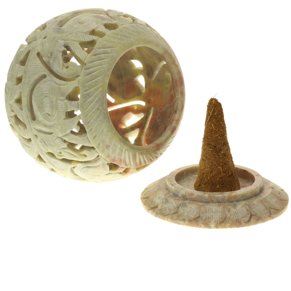 Burner for Cones and Candle Holder - Soapstone Carved T-Lite Ball - Elephant 3.5 inches - Wholesale and Retail Prabhuji's Gifts - Mystic Journey Path