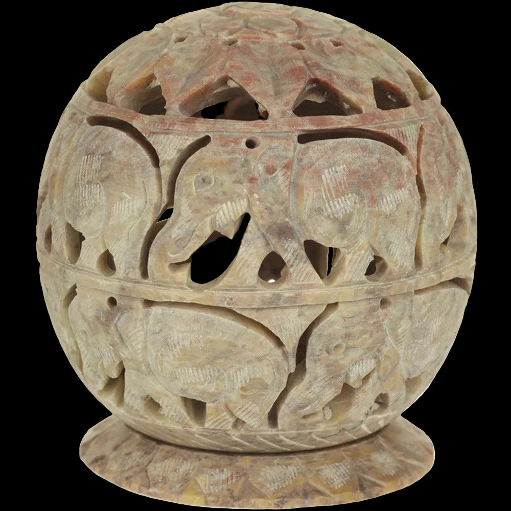 Burner for Cones and Candle Holder - Soapstone Carved T-Lite Ball - Elephant 3.5 inches - Wholesale and Retail Prabhuji's Gifts - Mystic Journey Path