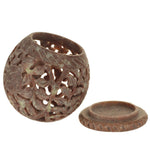 Burner for Cones and Candle Holder - Soapstone Carved T-Lite Ball - Leaves 3 inches - Wholesale and Retail Prabhuji's Gifts - Mystic Journey Path