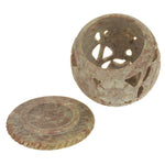 Burner for Cones and Candle Holder - Soapstone Carved T-Lite Ball - Flowers 3 inches - Wholesale and Retail Prabhuji's Gifts - Mystic Journey Path