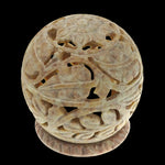 Burner for Cones and Candle Holder - Soapstone Carved T-Lite Ball - Large leaves 3 inches - Wholesale and Retail Prabhuji's Gifts - Mystic Journey Path