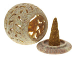 Burner for Cones and Candle Holder - Soapstone Carved T-Lite Ball - Large leaves 3 inches - Wholesale and Retail Prabhuji's Gifts - Mystic Journey Path