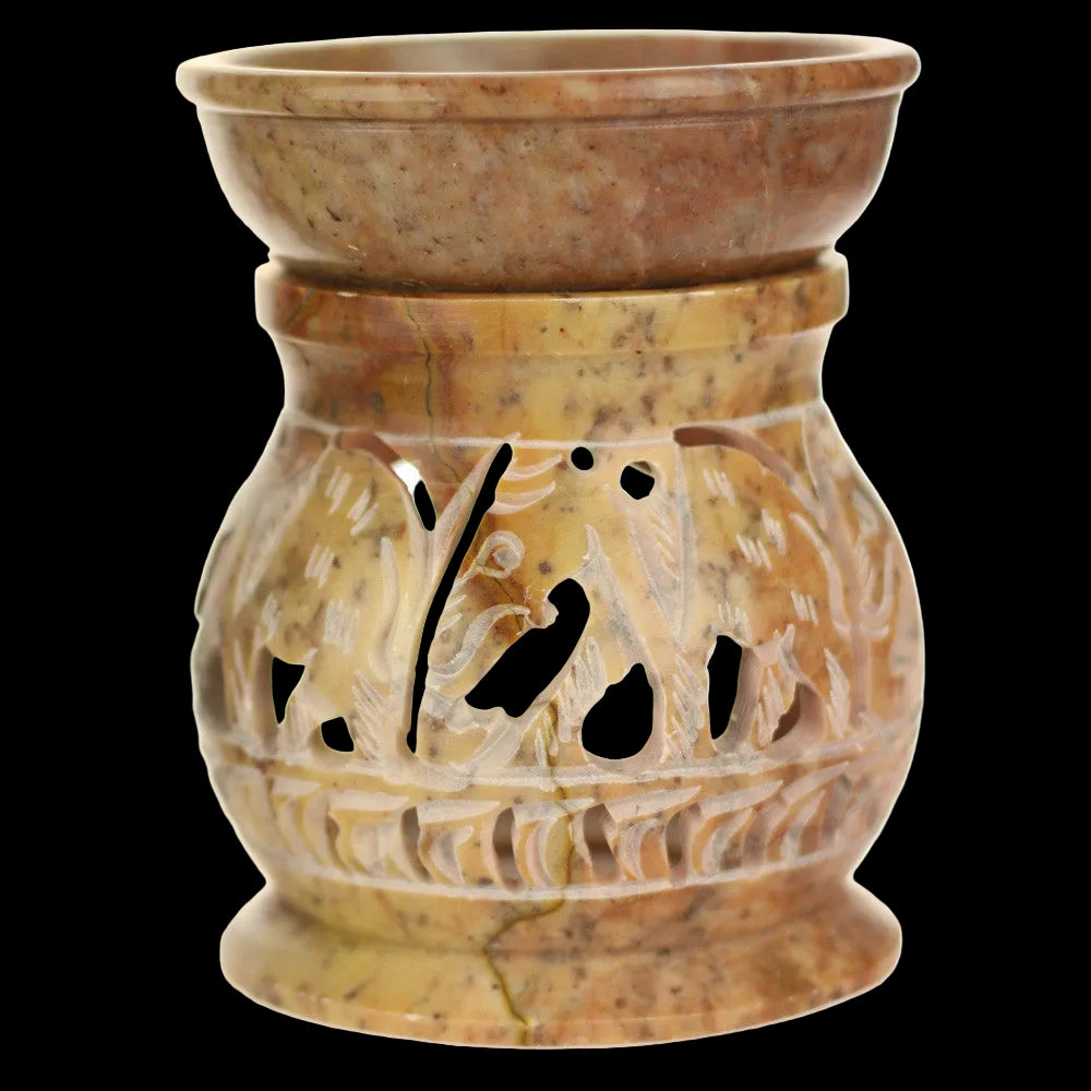 Oil Diffuser - Natural Soapstone Oil Burner Round Elephant 4" - Wholesale and Retail Prabhuji's Gifts  - Mystic Journey Path