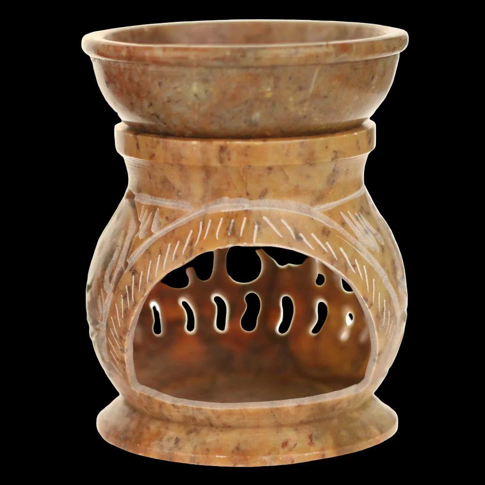Oil Diffuser - Natural Soapstone Oil Burner Round Elephant 4" - Wholesale and Retail Prabhuji's Gifts  - Mystic Journey Path