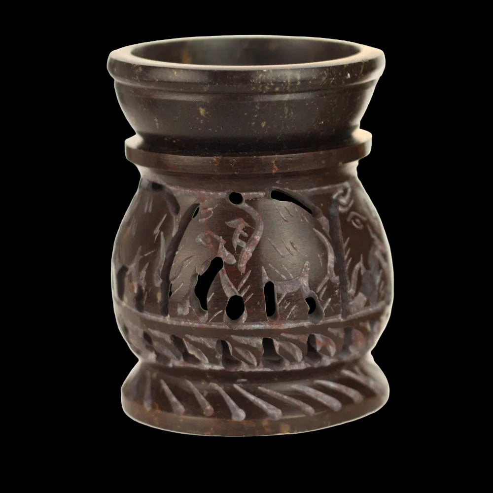 Oil Diffuser - Natural Soapstone Oil Burner Round Elephant 3.25" - Wholesale and Retail Prabhuji's Gifts - Mystic Journey Path