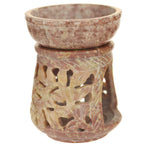 Oil Diffuser - Natural Soapstone Oil Burner Round Leaves 4" - Wholesale and Retail Prabhuji's Gifts  - Mystic Journey Path