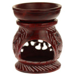 Prabhuji Oil Diffuser - Red Soapstone Oil Burner Round leaves 4"  - Mystic Journey Path