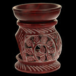 Prabhuji Oil Diffuser - Red Soapstone Oil Burner Round leaves 4"  - Mystic Journey Path