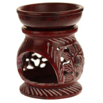Prabhuji Oil Diffuser - Red Soapstone Oil Burner Round leaves 4"  - Mystic Journey Path