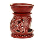 Oil Diffuser - Red Soapstone Oil Burner Round leaves 3.25" - Wholesale and Retail Prabhuji's Gifts  - Mystic Journey Path