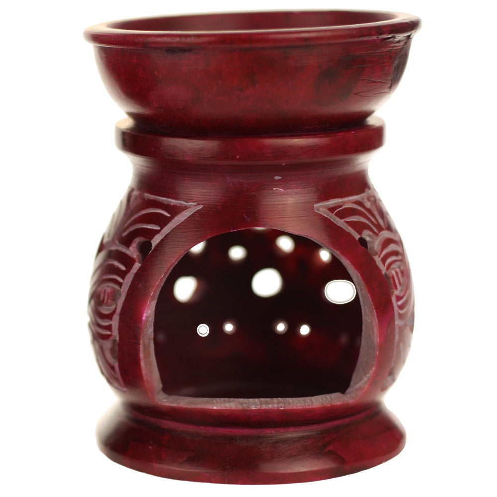 Oil Diffuser - Red Soapstone Oil Burner Carved 4" - Wholesale and Retail Prabhuji's Gifts  - Mystic Journey Path