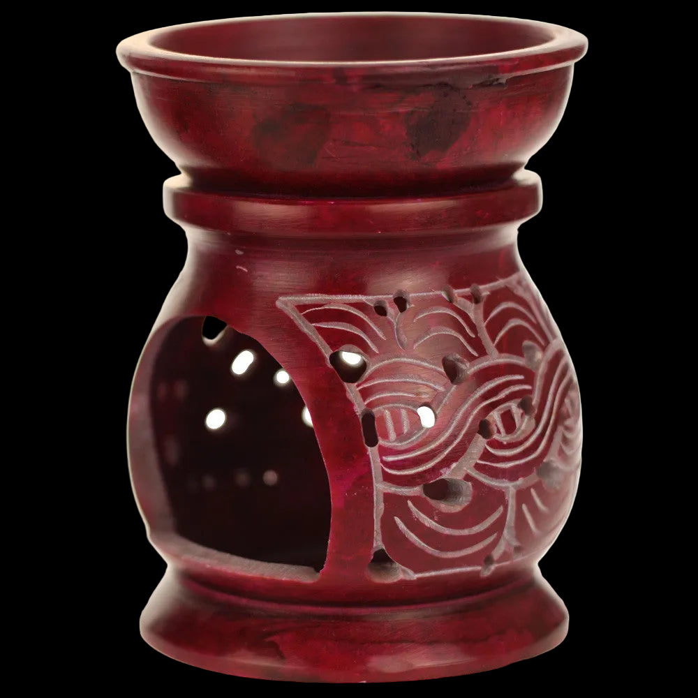 Oil Diffuser - Red Soapstone Oil Burner Carved 4" - Wholesale and Retail Prabhuji's Gifts  - Mystic Journey Path