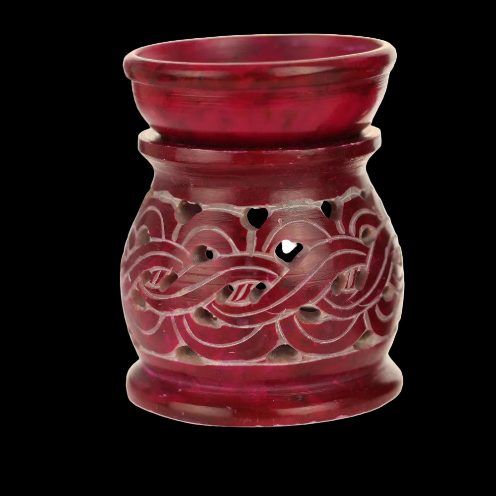 Oil Diffuser - Red Soapstone Oil Burner Carved 3.25" - Wholesale and Retail Prabhuji's Gifts  - Mystic Journey Path