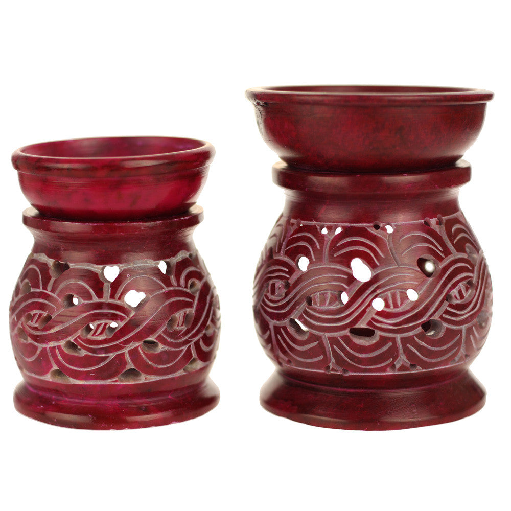 Oil Diffuser - Red Soapstone Oil Burner Carved 3.25" - Wholesale and Retail Prabhuji's Gifts  - Mystic Journey Path