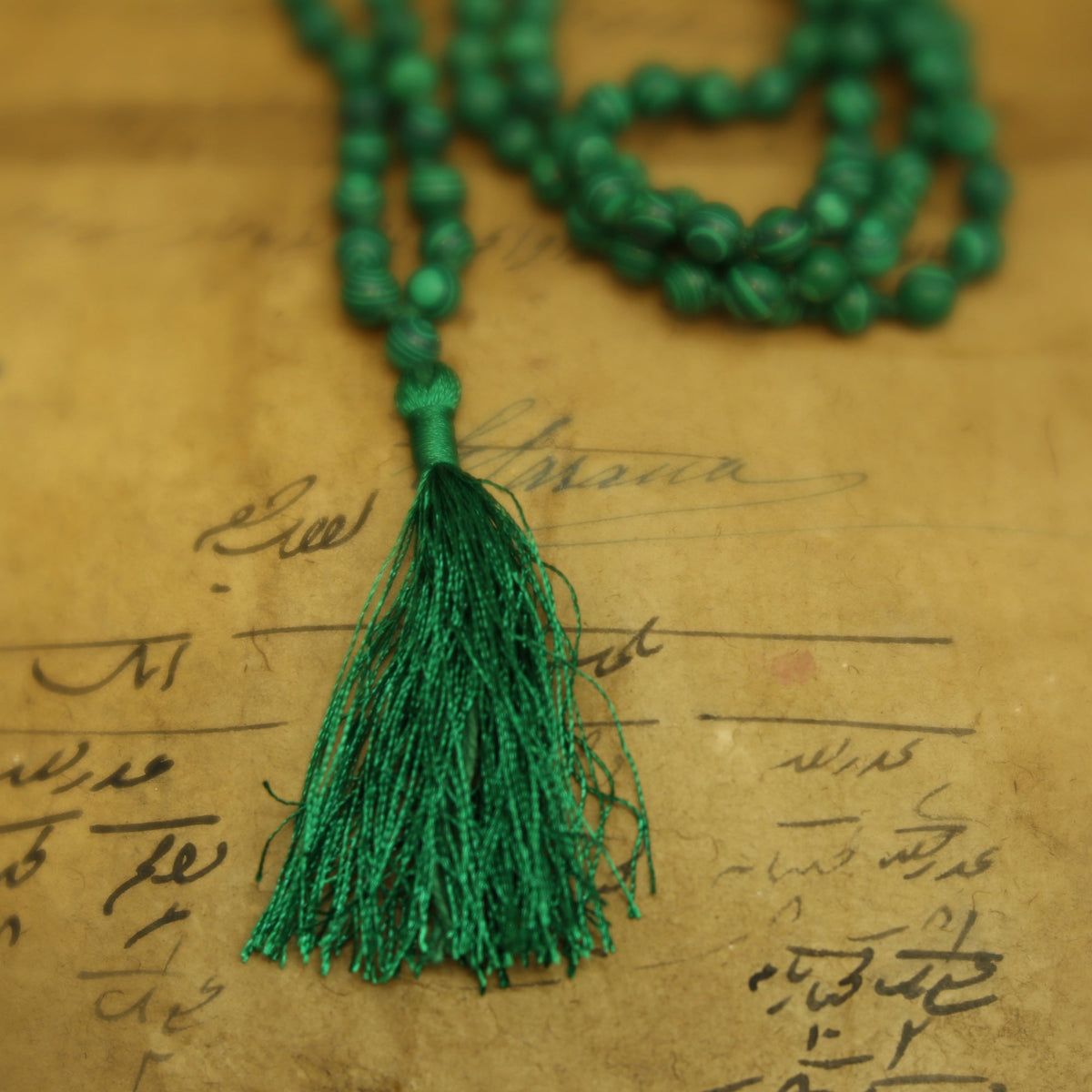 Prabhuji Prayer Mala Beads - Man-made Malachite - 108 Prayer Beads  - Mystic Journey Path