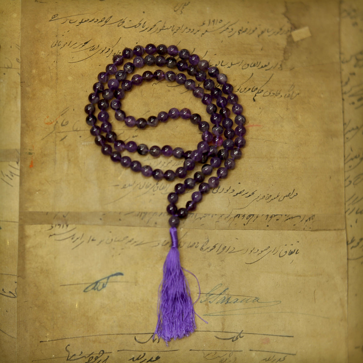 Prabhuji Prayer Mala Beads - Amethyst - 108 Prayer Beads  - Mystic Journey Path