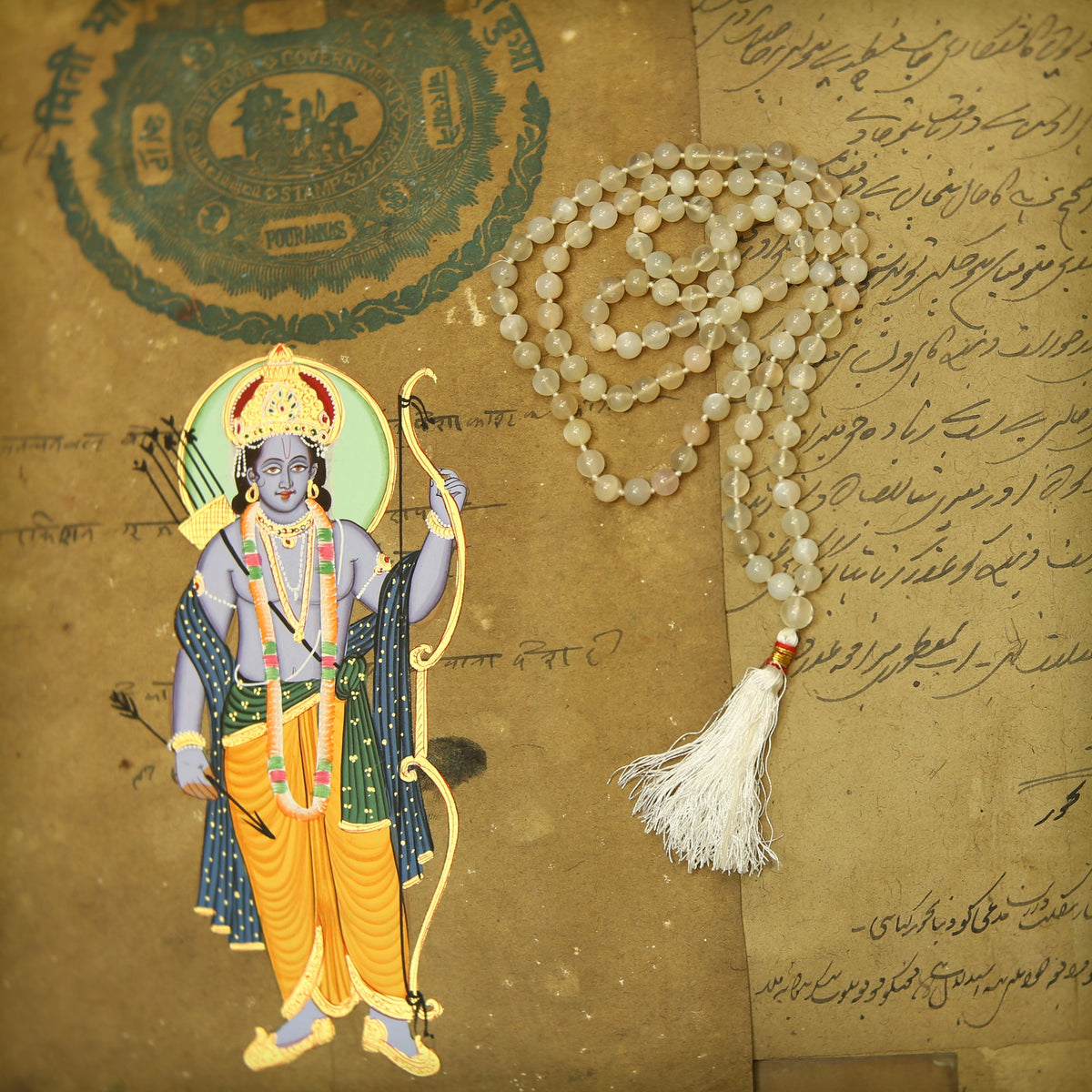 Prabhuji Prayer Mala Beads - Moon Stone  - 108 Prayer Beads  - Mystic Journey Path